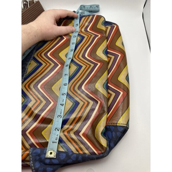 Fossil Key-Per Briefcase Coated Canvas Multi Color Chevron Pattern Messenger Bag - Picture 9 of 11